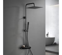 Görbach Colonne de Douche avec Mitigeur Thermostatique, Acier inoxydable Système de Douche avec Robinetterie, Pommeau de Douche, Douchette à Main, Barre de Douche Noir mat (3030MB)