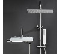 Görbach Colonne de Douche avec Mitigeur Thermostatique, Acier inoxydable Système de Douche avec Robinetterie, Pommeau de Douche, Douchette à Main, Barre de Douche Chromée (Carrée 2525CP)