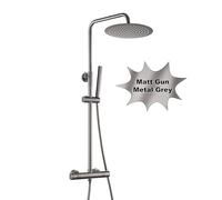 Görbach Colonne de douche avec mitigeur thermostatique Gris canon brossé Ensemble de Douche Réglable en Hauteur, Mitigeur Douche Set avec Douchette et Pommeau de Douche D25cm pour Salle de Bain