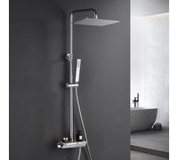 Görbach Colonne de douche avec robinetterie, acier inoxydable système de douche avec barre de douche réglable hauteur, pommeau pluie 35x25 cm et mitigeur thermostatique, Chromée