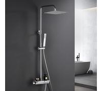 Görbach Colonne de Douche avec Mitigeur Thermostatique, Acier inoxydable Système de Douche avec Robinetterie, Pommeau de Douche, Douchette à Main, Barre de Douche Chromée (Carrée 2020CP)