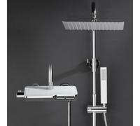 Görbach Colonne de douche avec robinetterie, acier inoxydable système de douche avec barre de douche réglable hauteur, pommeau pluie 25x25 cm et mitigeur thermostatique, Chromée