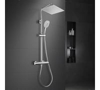 Görbach Colonne de Douche avec Robinetterie Thermostatique Mitigeur Ensemble de Douche en acier inoxydable avec Pommeau de douche Effet Pluie et Douchette (25 * 25cm, Chromée)