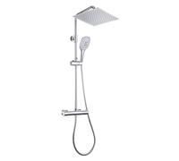 Görbach Colonne de Douche avec Robinetterie Thermostatique Mitigeur Ensemble de Douche en acier inoxydable avec Pommeau de douche Effet Pluie et Douchette (30 * 30cm, Chromée)