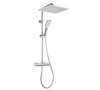 Görbach Colonne de Douche avec Robinetterie Thermostatique Mitigeur Ensemble de Douche en acier inoxydable avec Pommeau de douche Effet Pluie et Douchette (35 * 25cm, Chromée)