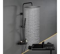 Görbach Colonne de douche avec thermostatique en acier inoxydable 304 colonne de douche robinet avec pomme de douche avec mélangeur (20 × 20 cm carré)