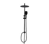 Görbach Colonne de douche Design Carré Colonne Douche Noir sans Robinetterie Système de Douche Salle de Bain Réglable Hauteur Ensemble Murale Solide Baignoire avec Pommeau Douche Rond D20cm