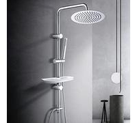 Görbach Colonne de Douche Design Douchette Douche Salle de Bain Système Douche Pluie Réglable Hauteur Ensemble Douche Baignoire avec Étagère avec Douche Tête Effet Pluie Universel Anti-calcaire D25cm.