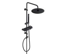 Görbach Colonne de Douche Design Douchette Douche Salle de Bain Système Douche Pluie Noir Ensemble Douche Baignoire avec Étagère avec Douche Tête Effet Pluie Universel Anti-calcaire D25cm