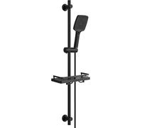 Görbach Colonne de Douche en Acier inoxydable avec Douchette à Main 3 Jets, Ensemble Barre de douche et Support de Pommeau de Douche et Tuyau pour Salle de Bain, Étagère Douche, 100cm Noir