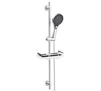 Görbach Colonne de Douche en Acier inoxydable avec Douchette à Main 3 Jets, Ensemble Barre de douche et Support de Pommeau de Douche et Tuyau pour Salle de Bain, Étagère Douche, 100cm Chromé
