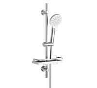 Görbach Ensemble de douche avec Étagère Douche, Barre de douche en acier inoxydable de 70 cm Colonne Douche avec Douchette à main 3 Jets et Tuyau pour Salle de Bain, Rond, Chromée
