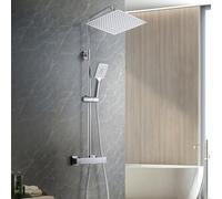 Görbach Colonne Douche INOX avec 38 ° C Mitigeur Thermostatique Colonne Douche avec Robinetterie Salle de Bain Ensemble Douche Mural Baignoire avec Douchette 3 Jets et Tête de Douche 30 * 30cm