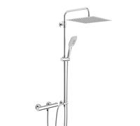 Görbach Colonne de Douche en Acier inoxydable avec Mitigeur Thermostatique, Ensemble de Douche Pluie Mural avec Douchette Salle de Bain et Pommeau Douche 30x30 cm Gris