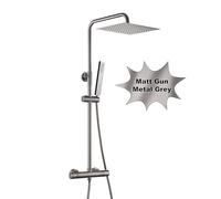 Görbach Colonne de Douche en Acier inoxydable avec Mitigeur Thermostatique, Ensemble de Douche Pluie Mural avec Douchette Salle de Bain et Pommeau Douche 25x25 cm Gris