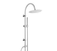 Görbach Colonne de Douche en acier inoxydable, Ensemble Douche Murale Salle de Bain sans Robinetterie avec ronde XL Pommeau Douche D25 cm, barre de douche vintage en forme de U, chromée