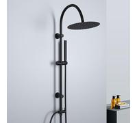 Görbach Colonne de Douche en acier inoxydable, Ensemble Douche Murale Salle de Bain sans Robinetterie avec ronde XL Pommeau Douche D25 cm, barre de douche vintage en forme de U, noire