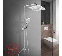 Görbach Colonne de Douche en Acier inoxydable sans Mitigeur, Ensemble de Douche Pluie Mural avec Douchette Salle de Bain et Pommeau Douche 20x20 cm Chromé
