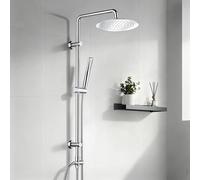 Görbach Colonne de Douche Mecanique en Acier inoxydable Ensemble de Douche Mural Robuste sans Mitigeur pour Baignoire, avec Pommeau de Pluie et Douchette D20cm