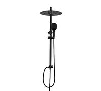 Görbach Colonne de douche en acier inoxydable sans mitigeur robinet, Ensemble de douche pluie avec barre de douche réglable en hauteur, pommeau 30 cm noir
