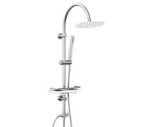 Görbach Colonne de Douche en Acier inoxydable sans Robinet, Réglable Colonne Douche Hydromassage Ensemble Douche avec Pommeau de Pluie et Étagère Chromée (UD20cm)