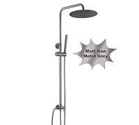 Görbach Colonne de Douche en Acier inoxydable sans Robinetterie, Barre de Douche Réglable en Hauteur pour Salle de Bain, Ensemble Douche avec Douchette et Pommeau de Pluie D25cm Gris gunmetal brossé