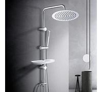 Görbach Colonne de Douche Hydromassage avec Haute Pression Réglable en Hauteur Système de Pluie Ensemble Douche pour Baigoire avec Étagère et Pommeau Douche D30cm.