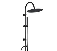 Görbach Colonne de Douche Hydromassage sans Robinetterie, Ensemble Douche Murale avec Douchette Douche Salle de Bain Pommeau de Douche ronde XXL D30 cm, barre de douche vintage en forme de U, noir