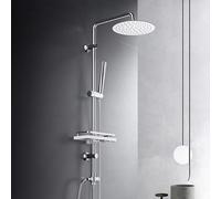 Görbach Colonne de Douche Inox Designe Douchette Douche Salle de Bain Réglable Hauteur Ensemble Douche Murale Solide avec Étagère Douche Set kit de Douche sans Robinet avec Pommeau de Pluie D20cm