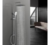 Görbach Colonne de Douche INOX Hydromassante Réglable Hauteur Ensemble Douche Murale Set kit de Douche sans Robinet Douchette Douche Salle de Bain avec Pommeau Douche Effet Pluie 20x20cm.