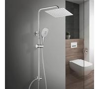 Görbach Colonne de Douche Murale Colonne Douche pour Baignoire sans Robinetterie Réglable en Hauteur Douche Douchette Salle de Bain avec Pommeau Douche Carrée 20x20,Inox 304.