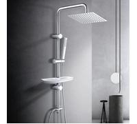 Görbach Colonne de douche murale inox 92 cm, ultra-mince 2 mm, fixations réglables, étagère, anti-calcaire, sans perçage
