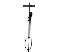 Görbach Colonne de Douche Noir sans Robinetterie Colonne Douche Mécanique Cabine de Douche Baignoire Douchette Salle de Bain avec Fixations Réglables et Pommeau Pluie Carrée 25x25CM