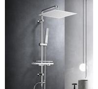 Görbach Colonne de Douche Pluie Réglable en Hauteur Ensemble de Douche Mécaniques Murales Réglables Système Pluie avec Douchette, Étagère et Douche de Tête en INOX 30x30cm