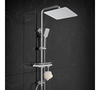 Görbach Colonne de Douche Sans Robinet en Acier Inoxydable Chromée - Ensemble Mural Réglable Avec Pommeau Effet Pluie, Étagère et Douchette (30 * 30CM)