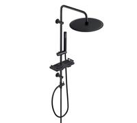 Görbach Colonne de Douche Pluie sans Robinet en acier inoxydable Ensemble de Douche Murales Réglables Système Pluie avec Pommeau de douche Effet Pluie, Étagère et Douchette (YT-D30MB+Étagère, Noir)