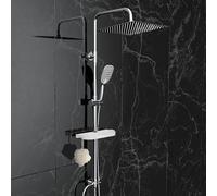 Görbach Colonne de Douche Sans Robinet en Acier Inoxydable Chromée - Ensemble Mural Réglable Avec Pommeau Effet Pluie, Étagère et Douchette (30 * 30CM)