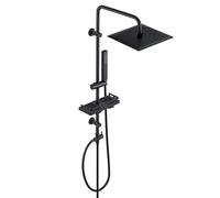 Görbach Colonne de Douche sans Robinet en acier inoxydable, Ensemble de Douche Murales Réglables avec Pommeau de douche Effet Pluie, Étagère et Douchette 20x20 cm Noir