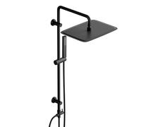 Görbach Colonne de Douche sans Robinet, Système de douche avec Barre de Douche en Acier inoxydable, Réglable Ensemble Douche Murale avec Pommeau de Pluie Rectangulaire 35 x 25 cm, Noir