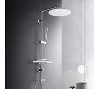 Görbach Colonne de Douche Design Douchette Douche Salle de Bain Système Douche Pluie Réglable Hauteur Ensemble Douche Baignoire avec Étagère avec Douche Tête Effet Pluie Universel Anti-calcaire D25cm.