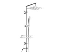 Görbach Colonne de douche sans robinetterie, acier inoxydable système de douche avec barre de douche réglable hauteur, pommeau pluie 20x20 cm et étagère, Chromée
