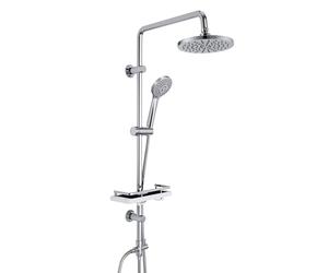 Görbach Colonne de douche sans robinetterie, acier inoxydable système de douche avec barre de douche réglable hauteur, pommeau pluie ABS 20 cm et étagère, Chromée