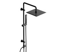 Görbach Colonne de Douche sans Robinetterie, Système de douche Acier inoxydable avec Fixations Réglables Colonne Douche Hydromassante avec Pommeau Douche Pluie 25 * 25cm, Noir