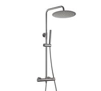 Görbach Colonne de douche thermostatique avec robinet de douche - Kit complet de douche à effet pluie avec barre de douche en acier inoxydable -XXL Pommeau de douche rond D30 cm, Gris gunmetal brossé