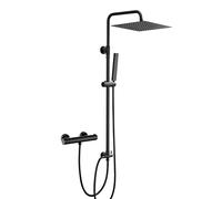 Görbach Colonne de Douche Thermostatique Noir Système à Pluie Réglable en Hauteur pour Salle de Bain Ensemble de Douche avec Mitigeur de Douche pour Baigoire Pommeau Douche 30x30 Inox 304.