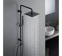 Görbach Colonne Douche en Acier inoxydable avec Fixations Réglables Barre de Douche, Ensemble Douche Baignoire avec Douchette et Pommeau Douche Pluie 20 * 20cm, Noir