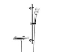 Görbach Mitigeur de Douche avec Barre de Douche, Mitigeur Thermostatique avec Ensemble Colonne de Douche en Acier inoxydable, Barre de douche de 70 cm et Douchette et Tuyau pour Salle de Bain Chromée
