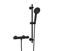 Görbach Mitigeur Thermostatique avec Ensemble Colonne de Douche en Acier inoxydable, Barre de douche de 70 cm et Douchette et Tuyau pour Salle de Bain, DSD12 Noir mat