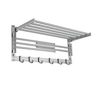 Görbach Porte-Serviettes Multifonctionnel en Aluminium Anti-Corrosion Résistant à la Rouille Barres Porte avec Crochet Porte Serviettes Mural pour Salle de Bain Cuisine Chrom(5-60SS)