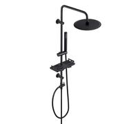 Görbach Colonne de Douche Pluie sans Robinet en acier inoxydable Noir Ensemble de Douche Murales Réglables Système Pluie avec Pommeau de douche Effet Pluie, Étagère et Douchette D20CM